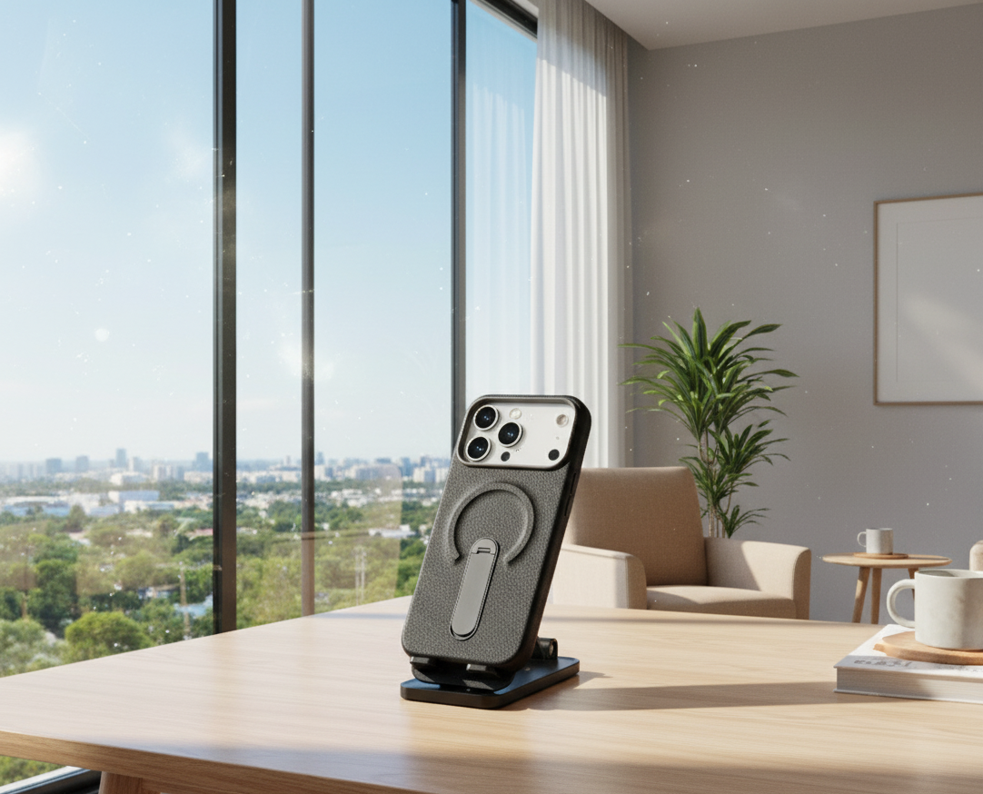 Luxury MagSafe Leather iPhone Case with Kickstand Ring