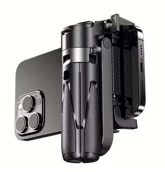 Mini Grip Quadripod Phone Stand with Bluetooth Remote – Portable Foldable Tripod & Grip for iPhone & Android