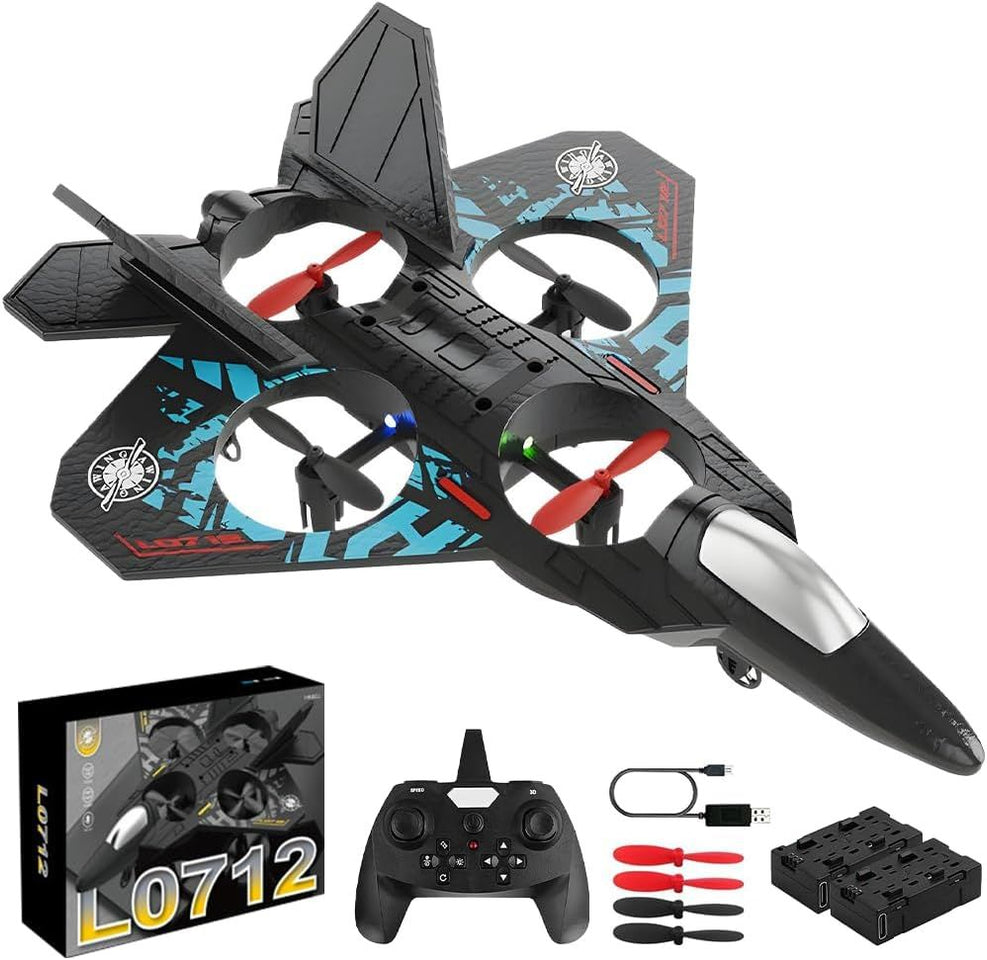 L0712 TAK TAK RC Fighter Jet Drone Toy – 2.4G Remote Control,6-Axis Gyro Stabilization, 360° Stunt Roll, LED Lights, Durable EPP Foam Aircraft
