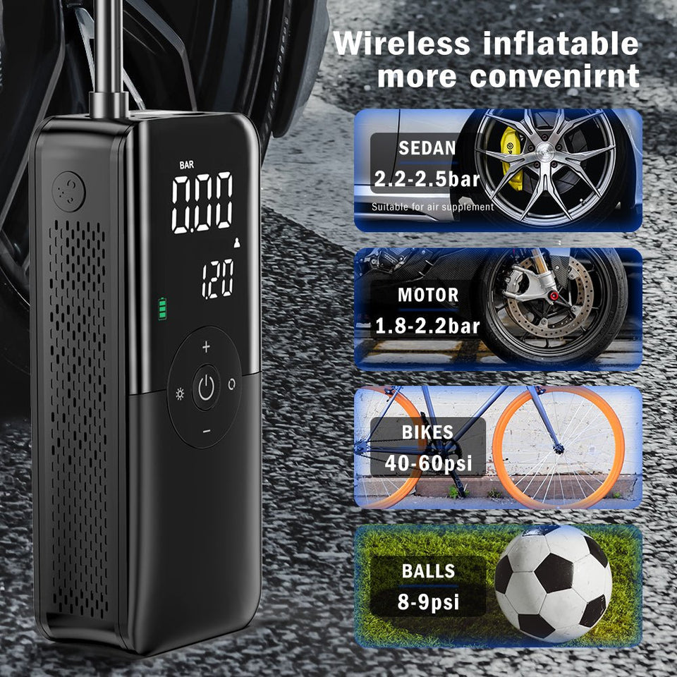 Portable Electric Air Pump – Wireless, Rechargeable, High-Pressure Air Compressor for Tire