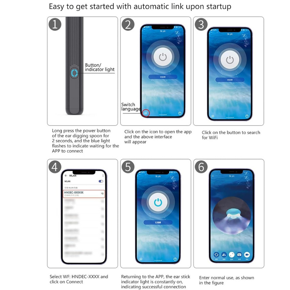 Waterproof Ear Wax Removal Cleaner Kit with 3264P HD Camera – 360° View