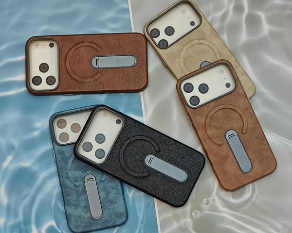 Luxury MagSafe Leather iPhone Case with Kickstand Ring