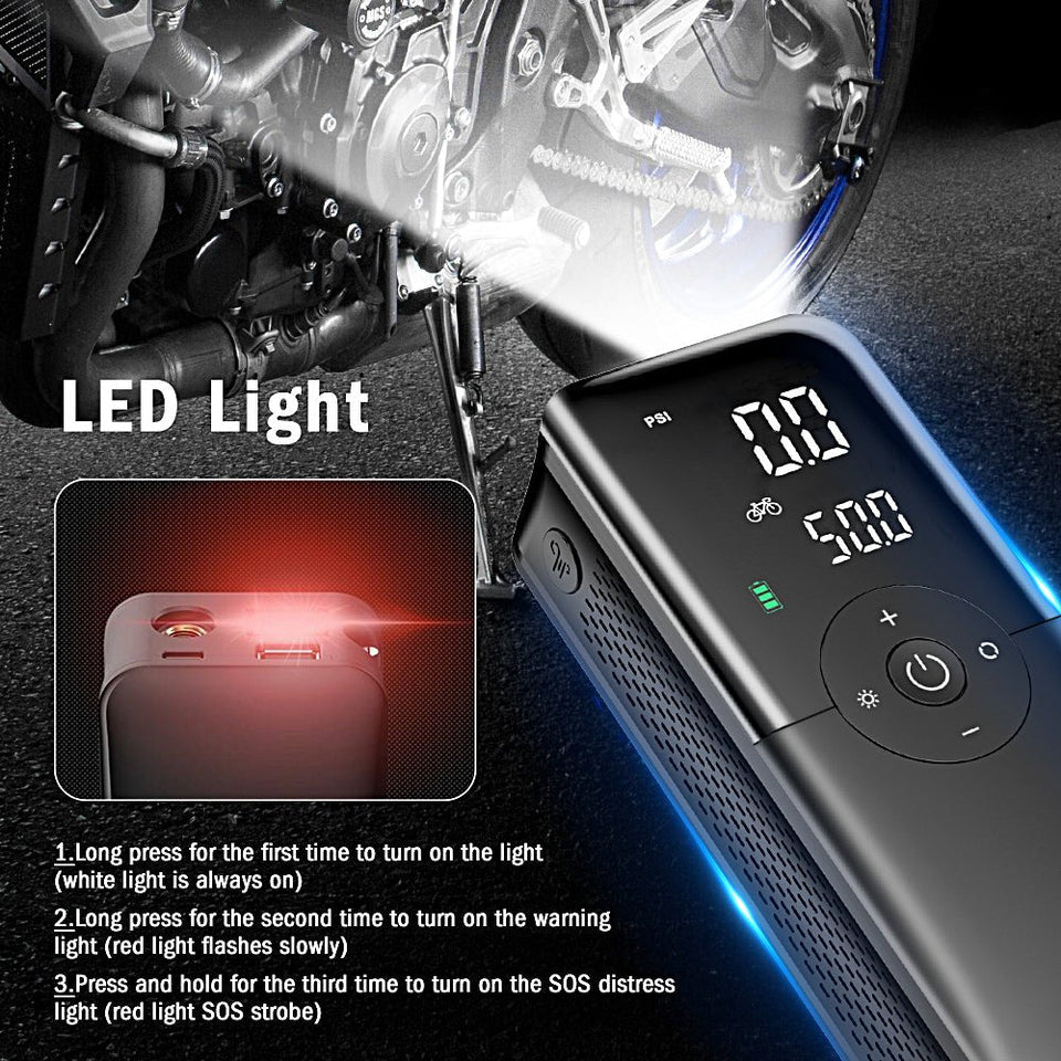 Portable Electric Air Pump – Wireless, Rechargeable, High-Pressure Air Compressor for Tire