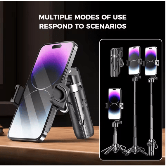 Mini Grip Quadripod Phone Stand with Bluetooth Remote – Portable Foldable Tripod & Grip for iPhone & Android