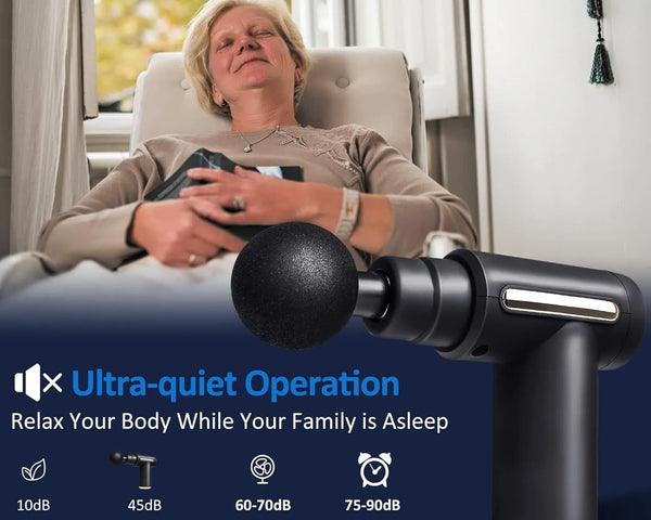 Mini Massage Gun – Portable Deep Tissue Muscle Massager with 6 Speed Levels & 4 Heads