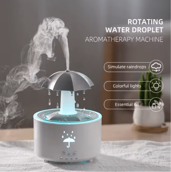 Water Drop Rainfall Aroma Diffuser – Ultrasonic Cool Mist Humidifier with 7-Color LED Lights, Essential Oil Aromatherapy & Silent Operation
