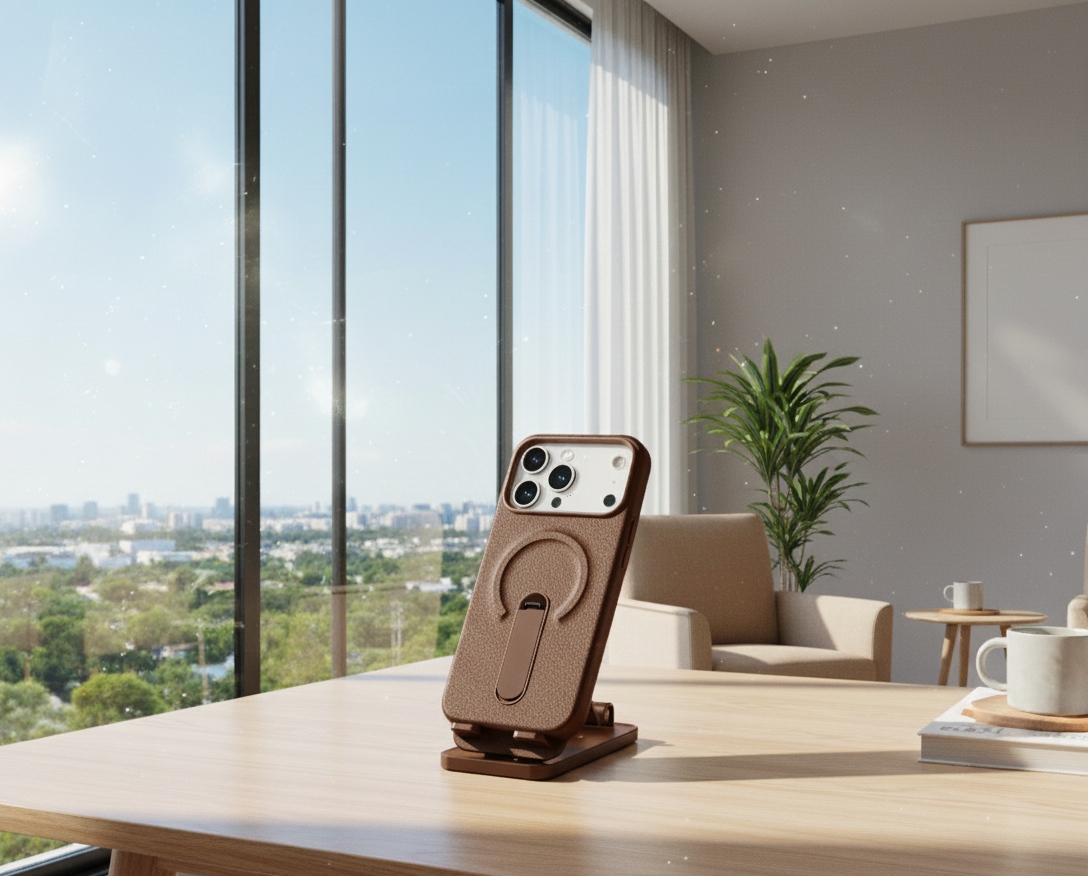 Luxury MagSafe Leather iPhone Case with Kickstand Ring