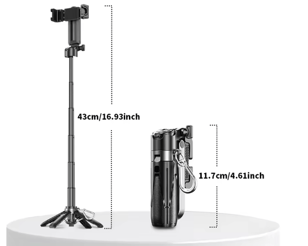 Mini Grip Quadripod Phone Stand with Bluetooth Remote – Portable Foldable Tripod & Grip for iPhone & Android