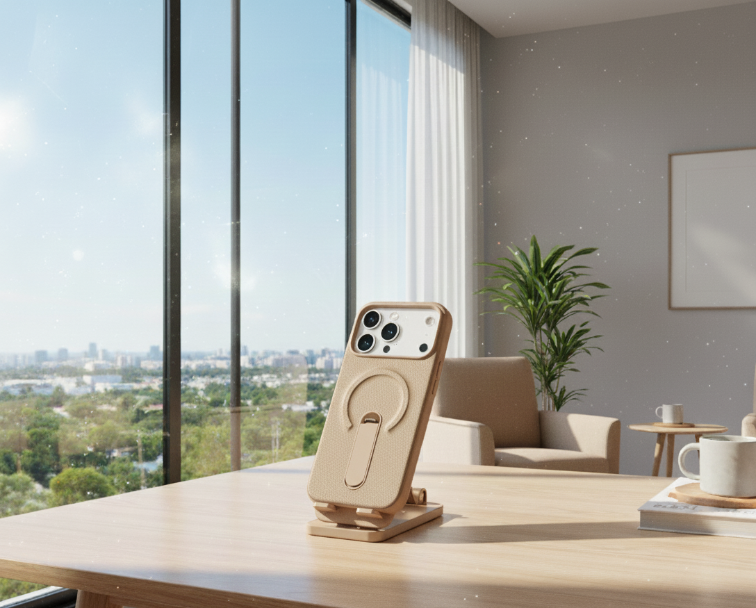 Luxury MagSafe Leather iPhone Case with Kickstand Ring